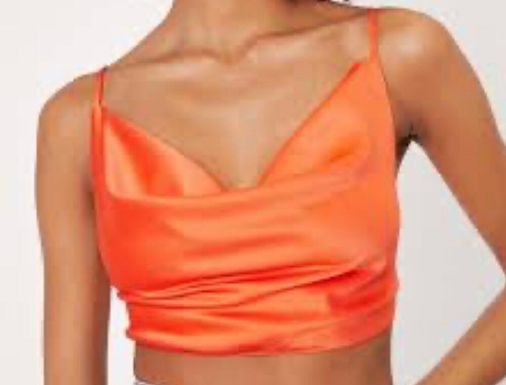 PrettyLittleThing bright orange satin crop top XS 2 NWT